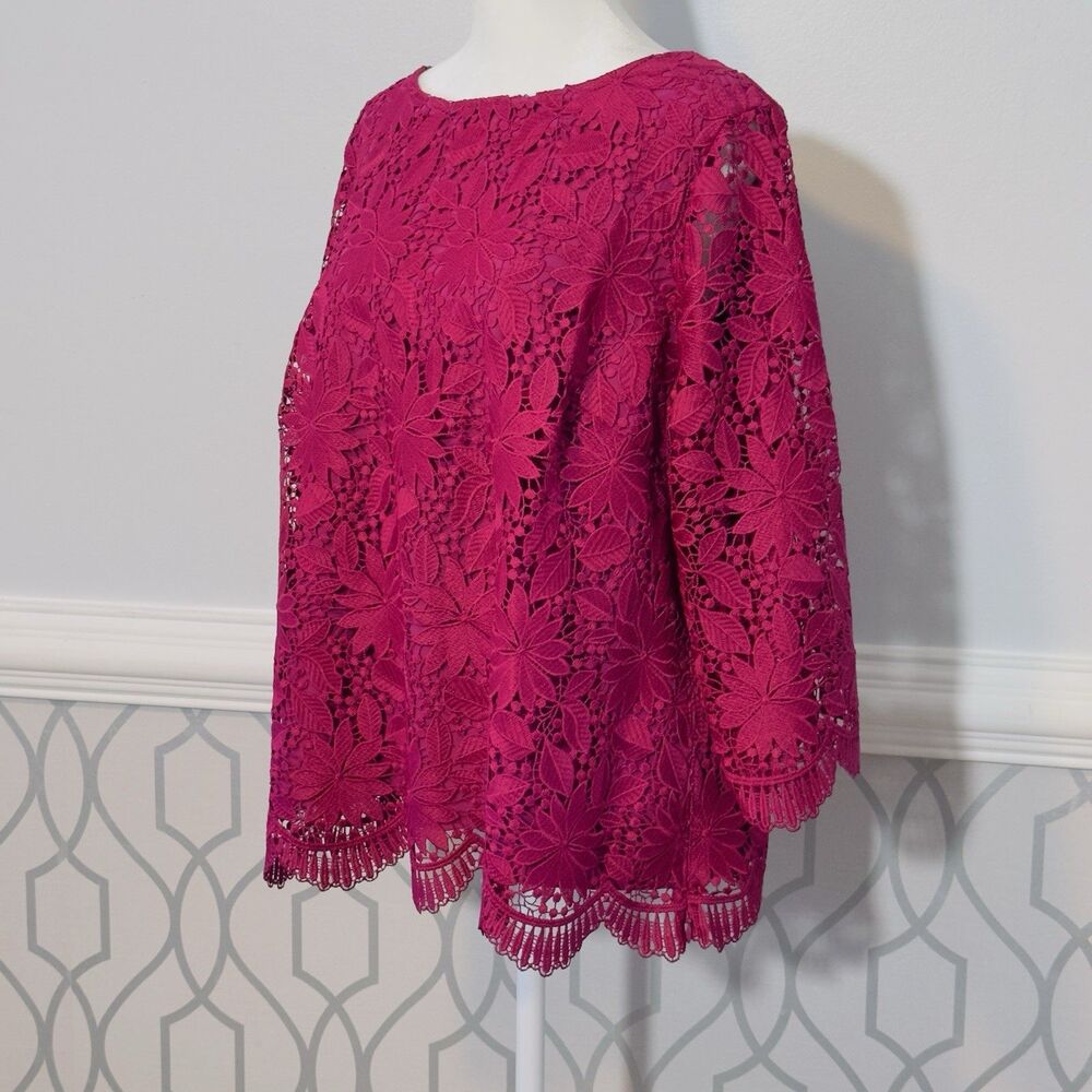 RSVP By Talbots 1X Floral Lace Top Womens Magenta Feminine Elegant Event Evening